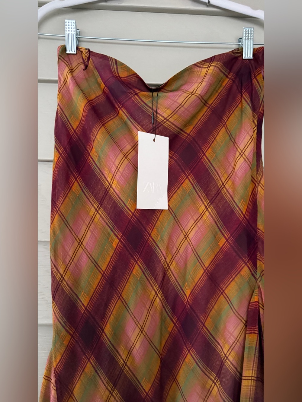 Zara Plaid Maxi Skirt in Brown and Olive Tones size M - Picture 3 of 7